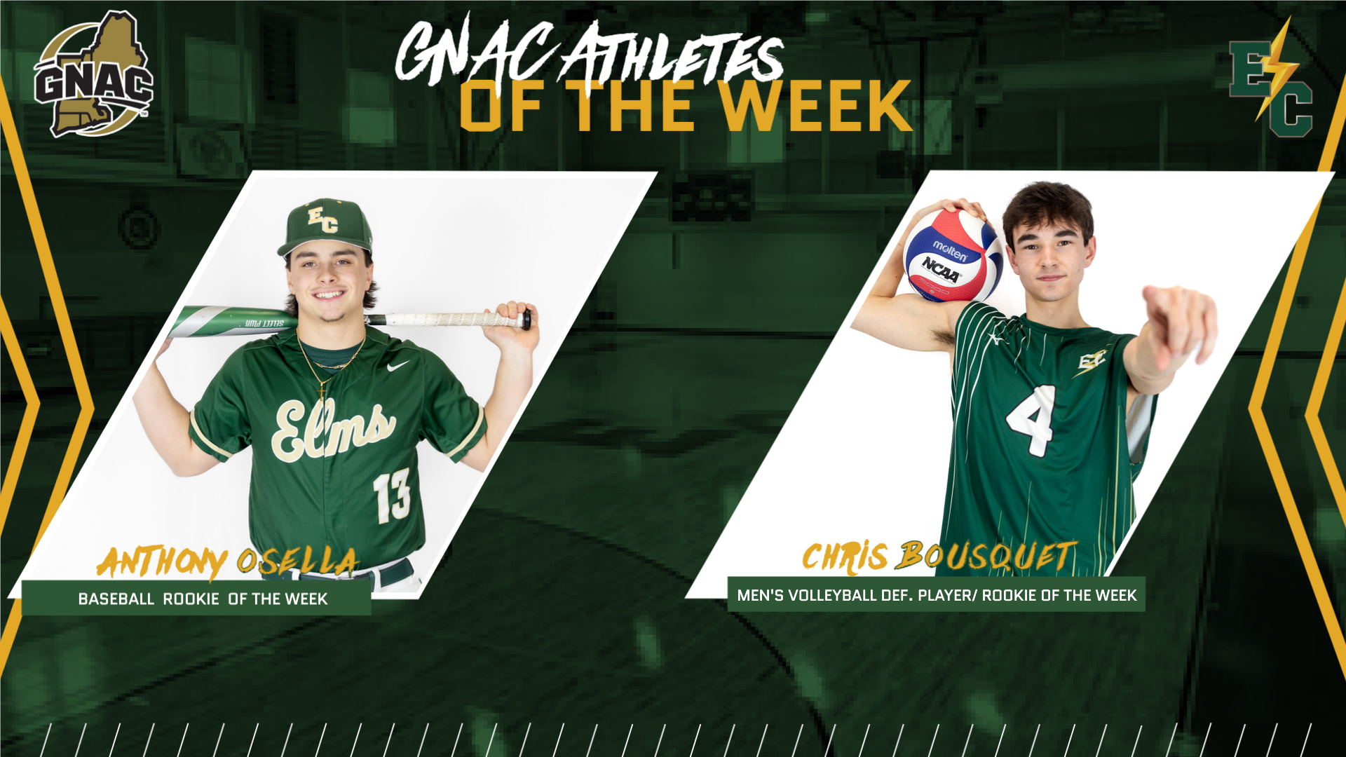 Osella and Bousquet Earn GNAC Weekly Awards in Baseball and Men's Volleyball