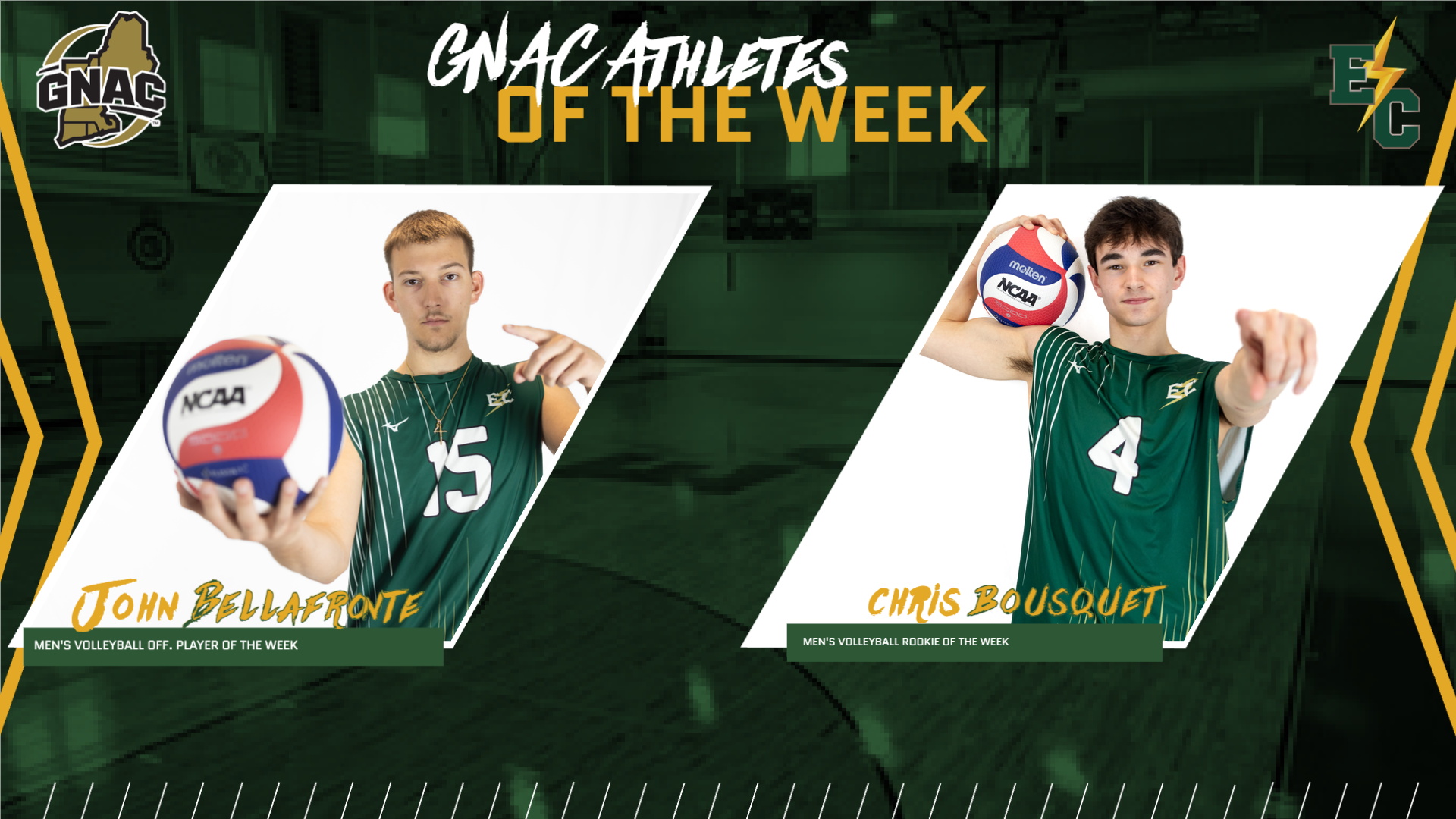 Bellafronte and Bousquet Bring Home Two GNAC Weekly Awards in Men's Volleyball